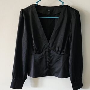 J. Crew Silky Button Blouse Womens 2 Black Preppy Gothic Chic Satin Night Out
